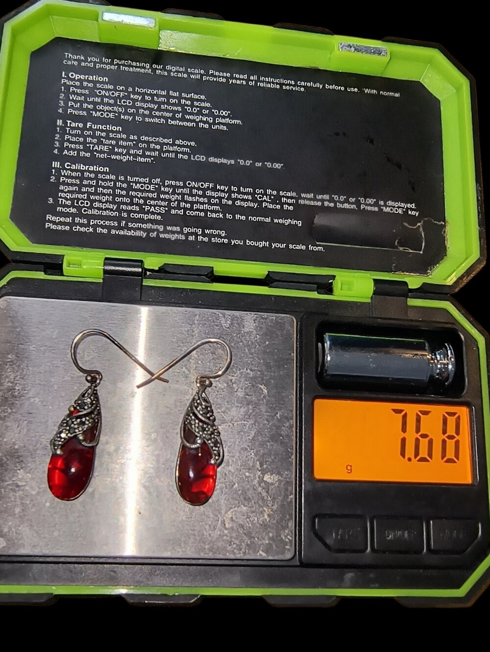 Sterling Silver, Ruby Red Glass & Marcasite Exotic Teardrop Earrings - Picture 10 of 10